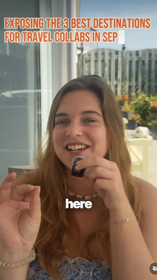 A creator to camera, captioned “exposing the 3 best destinations for travel collabs in September”.